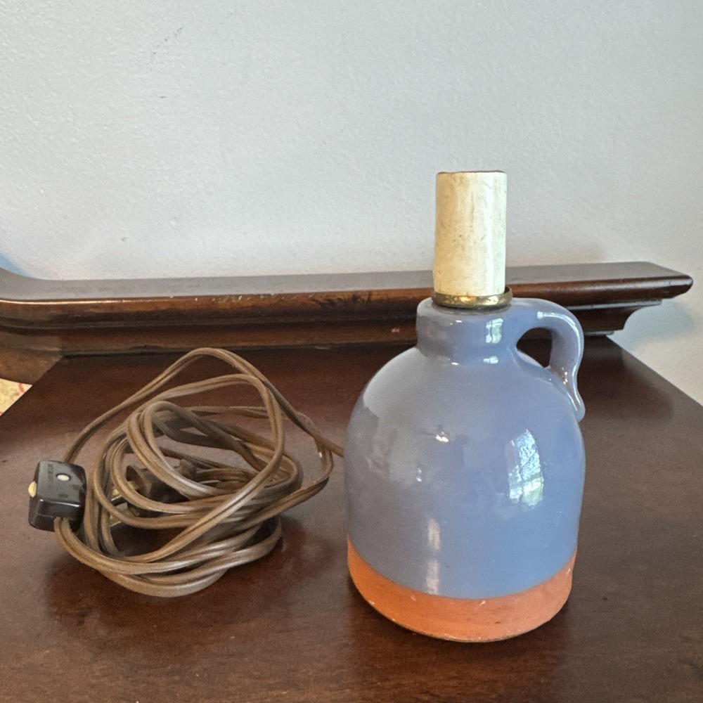5.5" Gris Pottery Vintage Handled Jug Blue Terracotta Table Lamp, Illinois